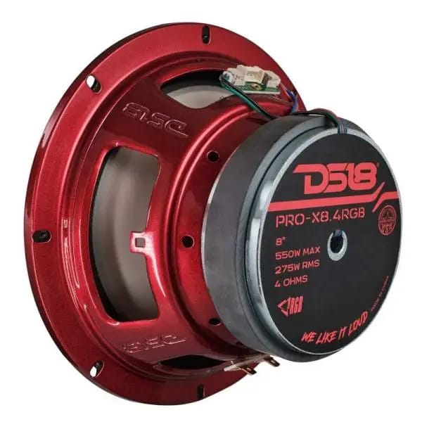 DS18 8in 275 Watts RMS 4 ohm Mid Range Loudspeaker w/ Translucent Dust Cap and Cone w/RGB LED Lights thumbnail 2