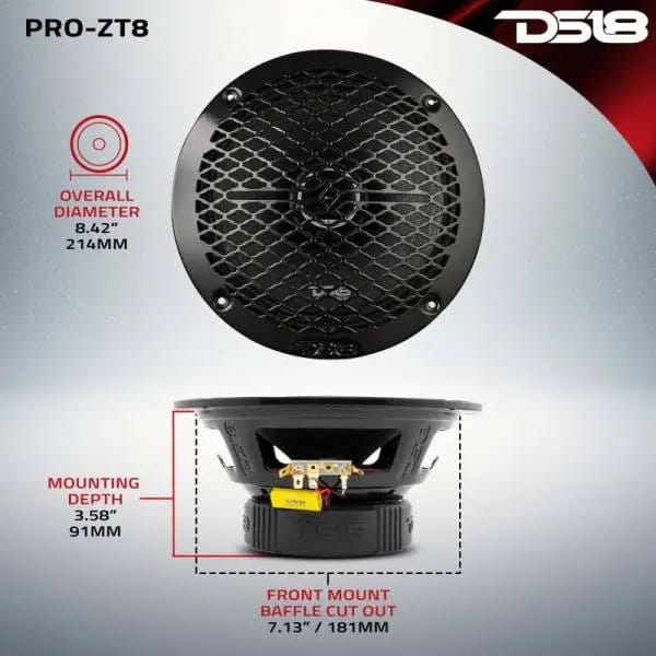 DS18 8in Coaxial Loudspeaker 275 Watts RMS 4 ohm Mid-Range Water Resistant Cone thumbnail 3