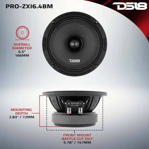 DS18 6.5in 300 Watts RMS 4 ohm Neodymium and Ferrite Magnet Bullet Mid-Range Loudspeaker thumbnail 4