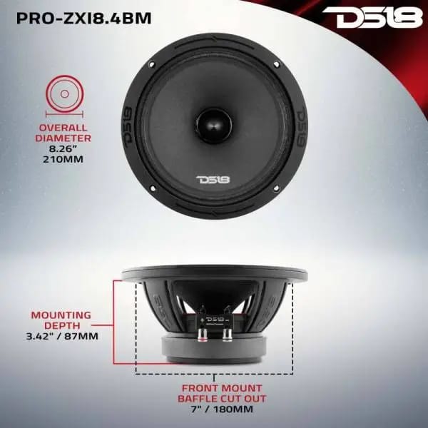 DS18 8in 350 Watts RMS 4 ohm Neodymium and Ferrite Magnet Bullet Mid-Range Loudspeaker thumbnail 7