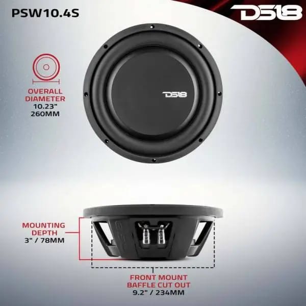 DS18 10in 500 Watts RMS 4 ohm SVC Shallow Mount Water Resistant Subwoofer thumbnail 3