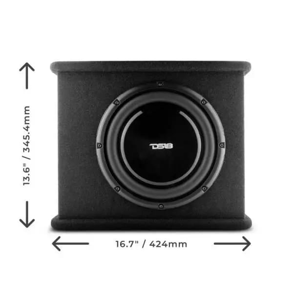 DS18 Single 10in Shallow Subwoofer and Enclosure 350 Watts RMS Amplified Sealed Black Carpet thumbnail 4