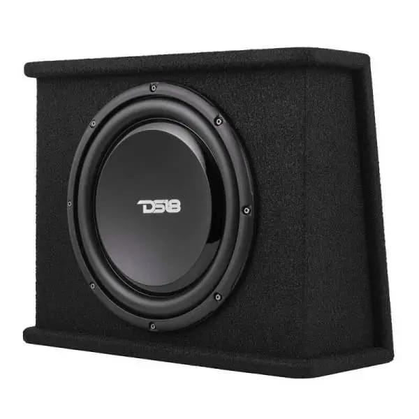 DS18 Single 12in Shallow Subwoofer and Enclosure 350 Watts RMS Amplified Sealed Black Carpet thumbnail 4