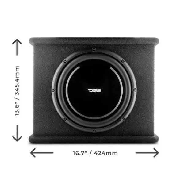 DS18 Single 12in Shallow Subwoofer and Enclosure 350 Watts RMS Amplified Sealed Black Carpet thumbnail 5