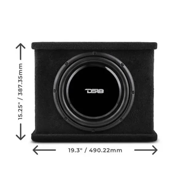 DS18 Single 12in Shallow Subwoofer and Enclosure 350 Watts RMS Sealed Black Carpet thumbnail 7