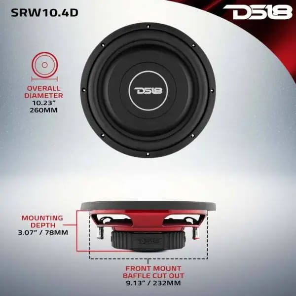 DS18 10in 200 Watts RMS 4 ohm DVC Shallow Mount Subwoofer thumbnail 2