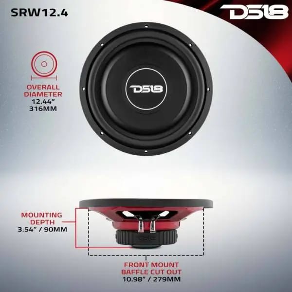 DS18 12in 220 Watts RMS 4 ohm SVC Shallow Mount Subwoofer thumbnail 3