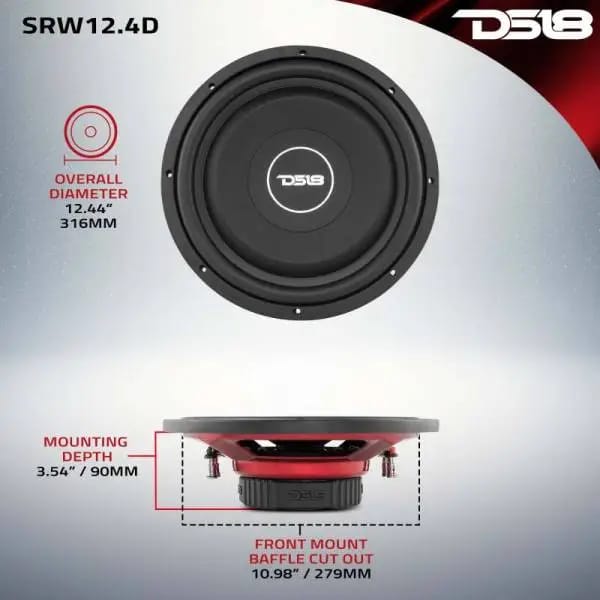 DS18 12in 220 Watts RMS 4 ohm DVC Shallow Mount Subwoofer thumbnail 4