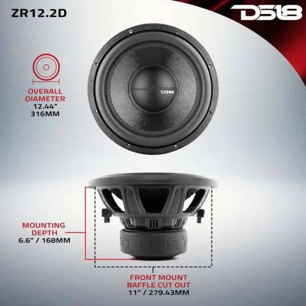 DS18 12in 750 Watts RMS 2 ohm DVC ZR Subwoofer thumbnail 2