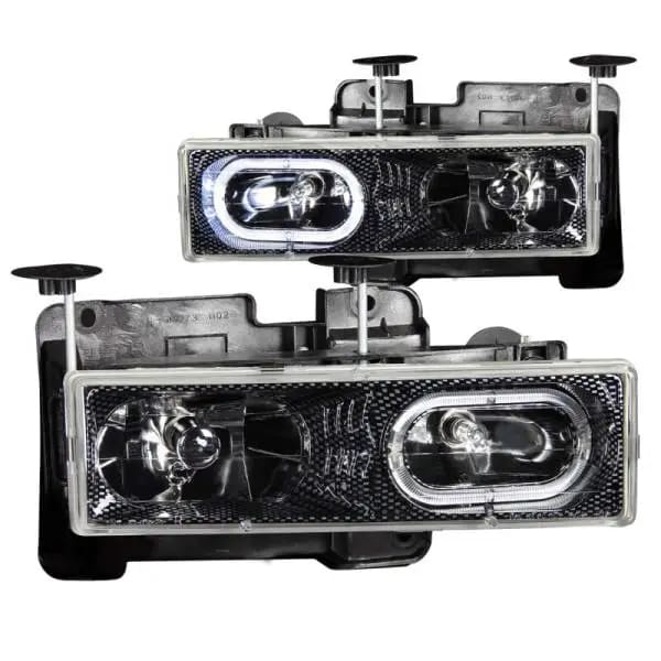 ANZO 1988-1998 Chevrolet C1500 Crystal Headlights Carbon w/ Halo thumbnail 2