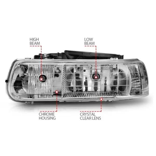 ANZO 1999-2002 Chevrolet Silverado 1500 Crystal Headlights Chrome thumbnail 6