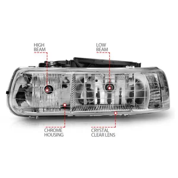 ANZO 1999-2002 Chevrolet Silverado 1500 Crystal Headlights Chrome thumbnail 12
