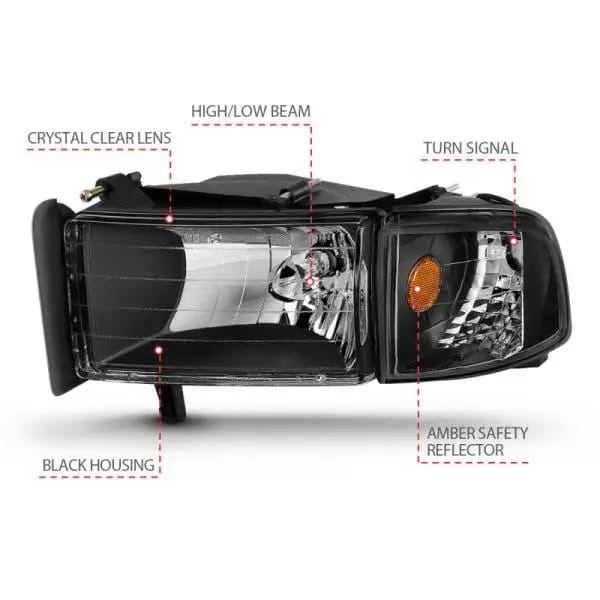 ANZO 1994-2001 Dodge Ram Crystal Headlights Black thumbnail 5