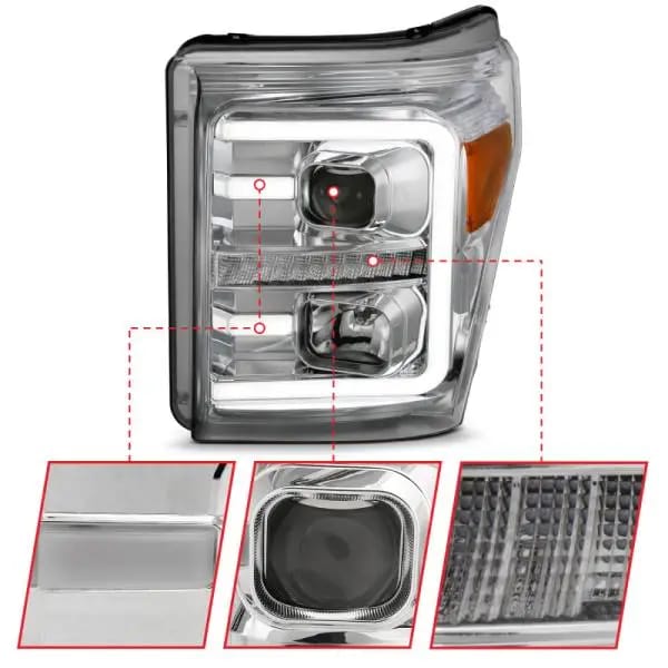 ANZO 11-16 Ford F-250/F-350/F-450 Projector Headlights w/ Plank Style Switchback Chrome w/Amber thumbnail 8