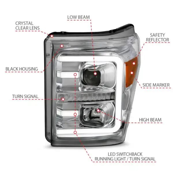 ANZO 11-16 Ford F-250/F-350/F-450 Projector Headlights w/ Plank Style Switchback Chrome w/Amber thumbnail 9