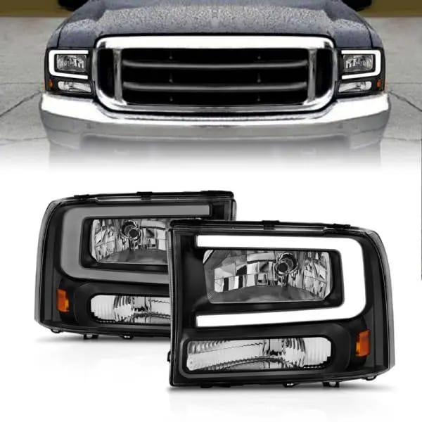 ANZO 99-04 Ford F250/F350/F450/Excursion (excl. 99) Crystal Headlights - w/ Light Bar Black Housing thumbnail 2