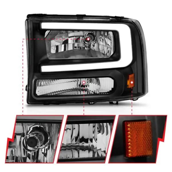 ANZO 99-04 Ford F250/F350/F450/Excursion (excl. 99) Crystal Headlights - w/ Light Bar Black Housing thumbnail 9