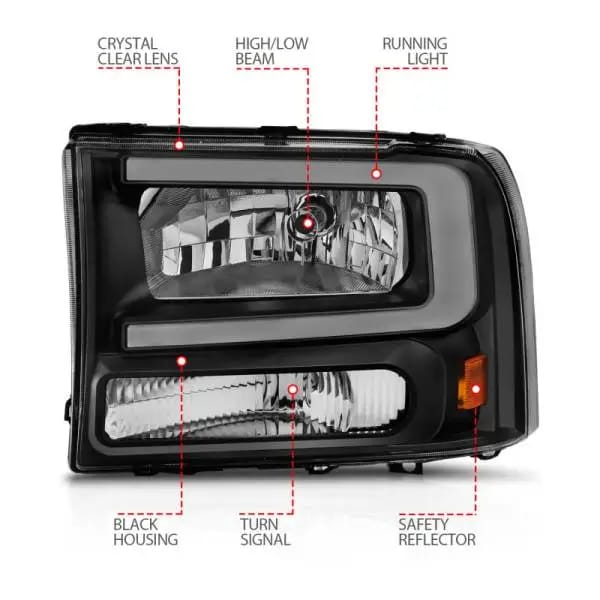 ANZO 99-04 Ford F250/F350/F450/Excursion (excl. 99) Crystal Headlights - w/ Light Bar Black Housing thumbnail 10