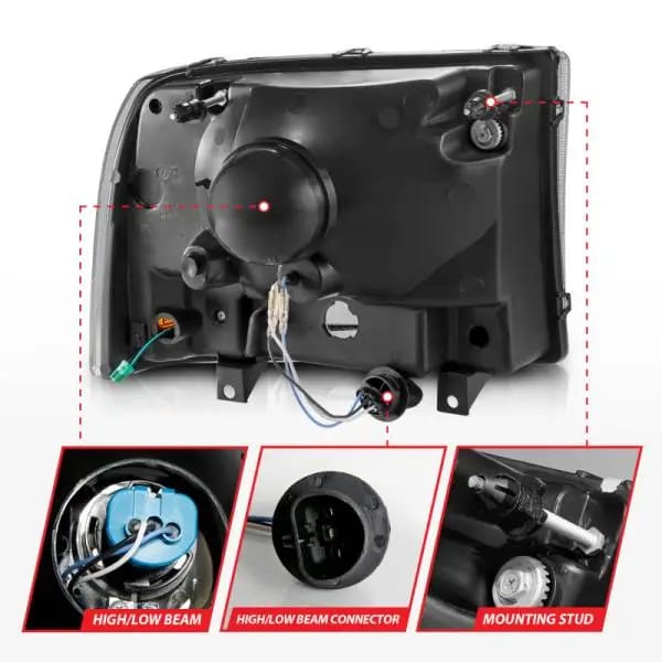 ANZO 99-04 Ford F250/F350/F450/Excursion (excl. 99) Crystal Headlights - w/ Light Bar Black Housing thumbnail 11