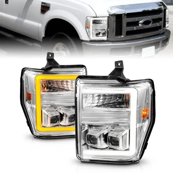 ANZO 08-10 Ford F-250 - F-550 Super Duty Projector Headlights w/ Light Bar Switchback Chrome Housing thumbnail 2