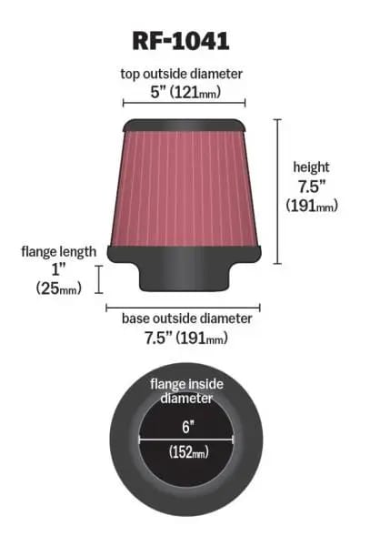 K&N Round Tapered Universal Air Filter 6 inch Flange 7 1/2 inch Base 5 inch Top 7 1/2 inch Height thumbnail 4