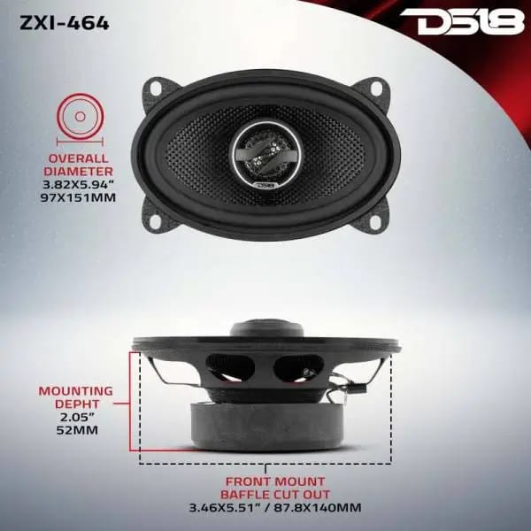 DS18 4x6in 60 Watts RMS 4 ohm 2-Way Coaxial Speaker w/ Kevlar Cones thumbnail 2