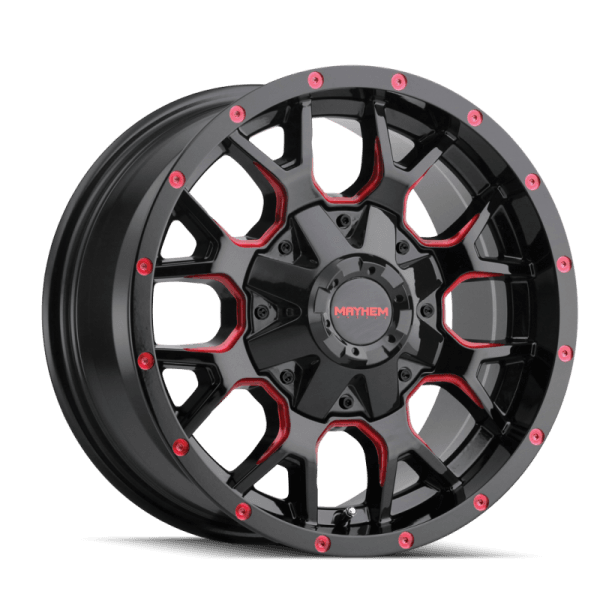 Mayhem 8015 Warrior 20x9 / 6x135 BP / 18mm Offset / 106mm Hub Black w/ Prism Red Wheel