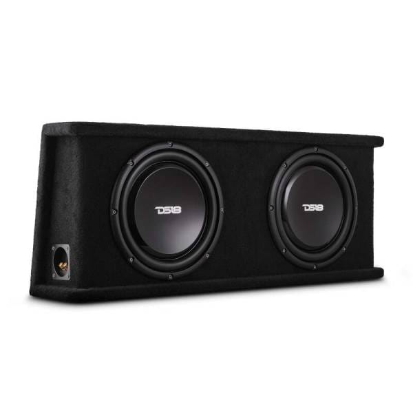 DS18 Dual 12in Shallow Subwoofer and Enclosure 700 Watts RMS Sealed Black Carpet