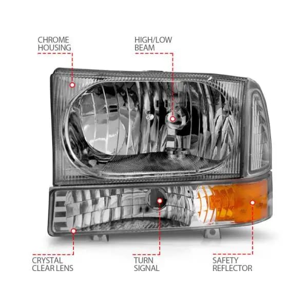ANZO 2000-2004 Ford Excursion Crystal Headlights Chrome w/ Corner Lights 2pc thumbnail 5