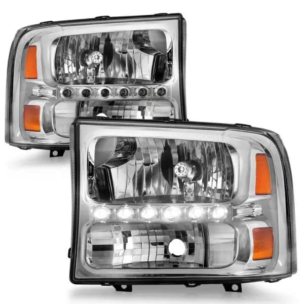 ANZO 2000-2004 Ford Excursion Crystal Headlights Chrome w/ LED 1pc thumbnail 4