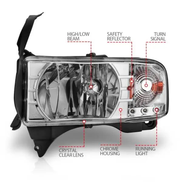 ANZO 1994-2001 Dodge Ram Crystal Headlights Chrome w/ LED thumbnail 6
