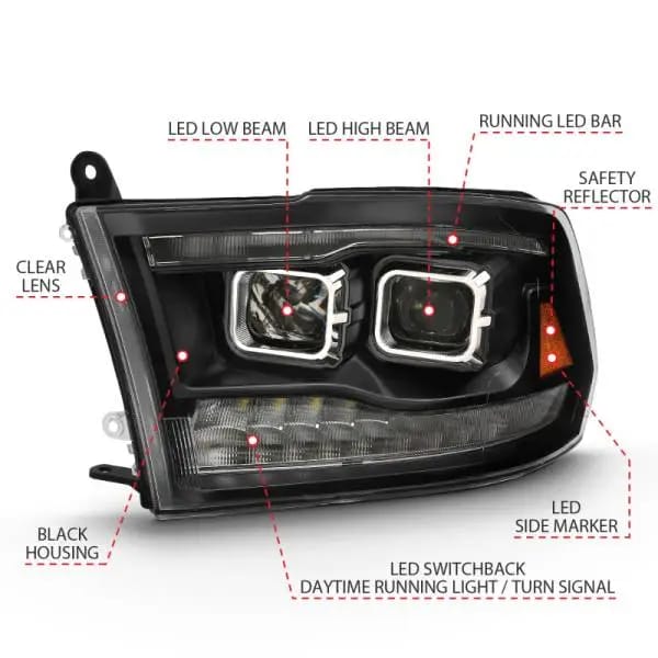 ANZO 2009-2018 Dodge Ram 1500 Projector H.L. Switchback Chrome Amber thumbnail 6