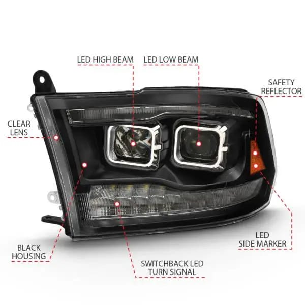 ANZO 2009-2018 Dodge Ram 1500 Led Projector Plank Style Switchback H.L Halo Black Amber (OE Style) thumbnail 4