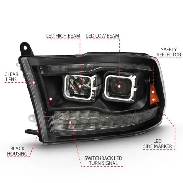 ANZO 2009-2018 Dodge Ram 1500 Led Projector Plank Style Switchback H.L Halo Black Amber (OE Style) thumbnail 11