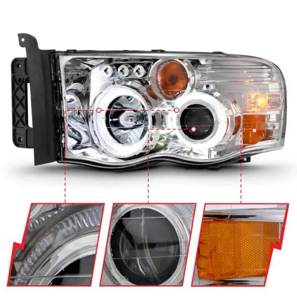 ANZO 2002-2005 Dodge Ram 1500 Projector Headlights w/ Halo Chrome Clear Amber thumbnail 5