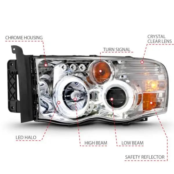 ANZO 2002-2005 Dodge Ram 1500 Projector Headlights w/ Halo Chrome Clear Amber thumbnail 6