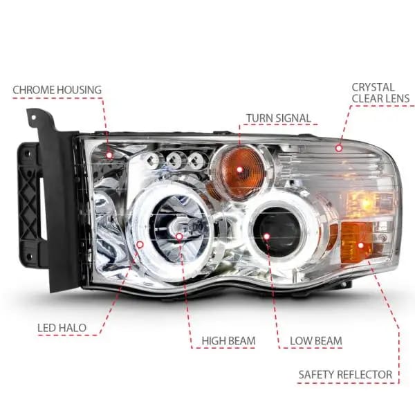 ANZO 2002-2005 Dodge Ram 1500 Projector Headlights w/ Halo Chrome Clear Amber thumbnail 10