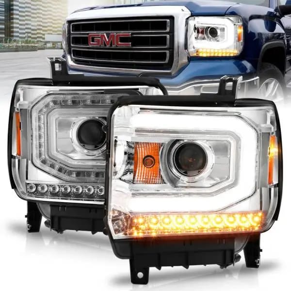 ANZO 2014-2015 GMC Sierra 1500 Projector Headlights w/ Light Bar Chrome Housing (Halogen Type) thumbnail 2
