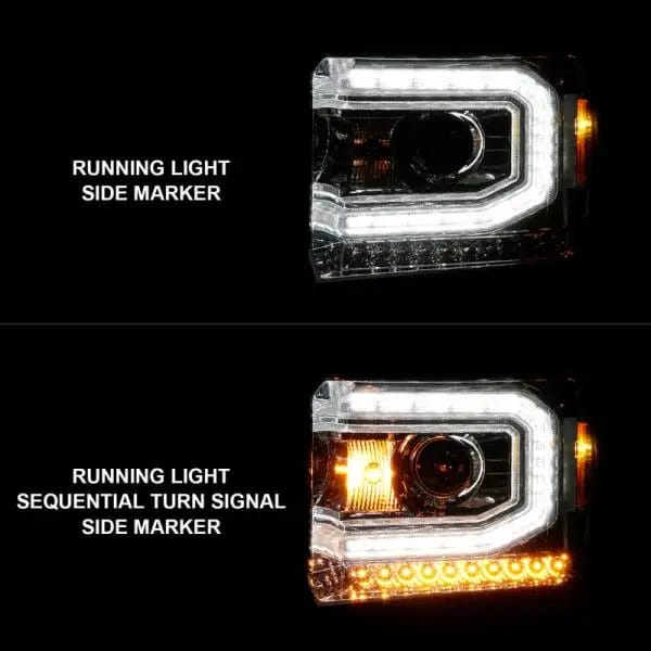 ANZO 2014-2015 GMC Sierra 1500 Projector Headlights w/ Light Bar Chrome Housing (Halogen Type) thumbnail 3