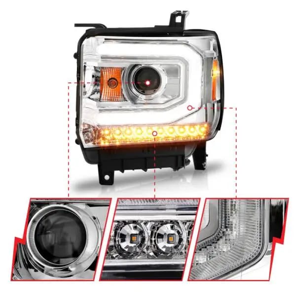 ANZO 2014-2015 GMC Sierra 1500 Projector Headlights w/ Light Bar Chrome Housing (Halogen Type) thumbnail 4