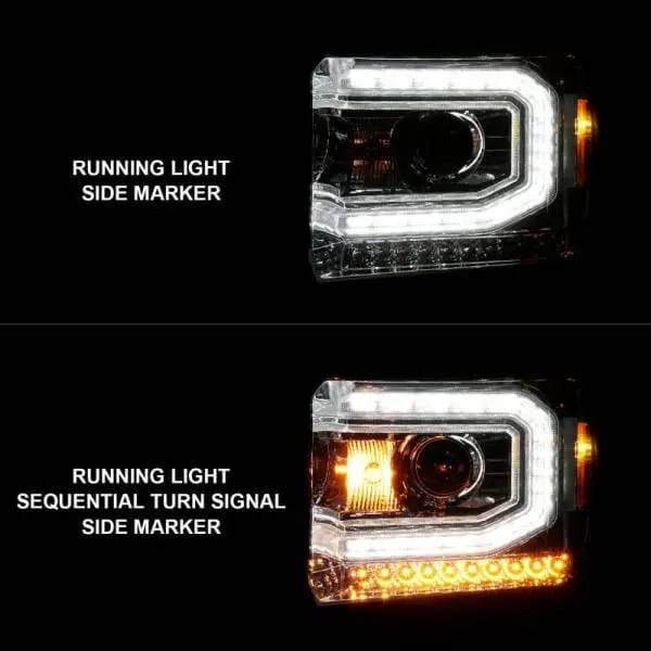 ANZO 2014-2015 GMC Sierra 1500 Projector Headlights w/ Light Bar Chrome Housing (Halogen Type) thumbnail 9