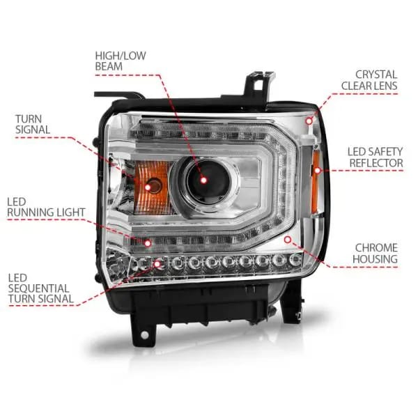 ANZO 2014-2015 GMC Sierra 1500 Projector Headlights w/ Light Bar Chrome Housing (Halogen Type) thumbnail 11