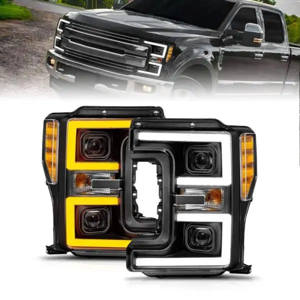 ANZO 17-19 Ford F-250/350/450 SD (w/o Factory LED) LED Proj Headlights w/Light Bar Switchback Blk thumbnail 2