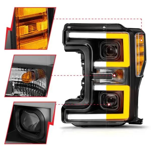 ANZO 17-19 Ford F-250/350/450 SD (w/o Factory LED) LED Proj Headlights w/Light Bar Switchback Blk thumbnail 9