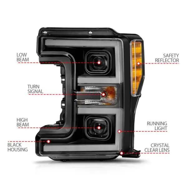 ANZO 17-19 Ford F-250/350/450 SD (w/o Factory LED) LED Proj Headlights w/Light Bar Switchback Blk thumbnail 10