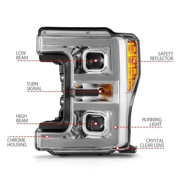 ANZO 17-19 Ford F-250/350/450 SD (w/o Factory LED HL) LED Proj Headlights w/Light Bar Switchback Chr thumbnail 7