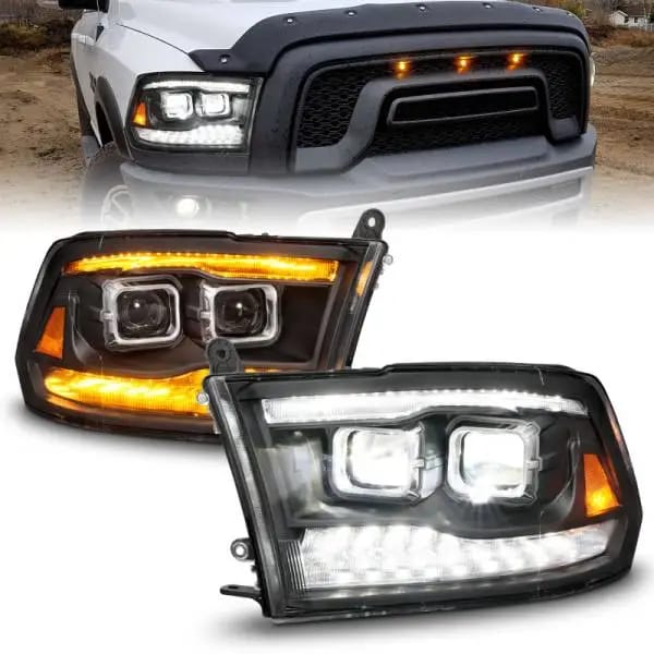 ANZO 09-18 Dodge Ram 1500/2500/3500 Full LED Proj Headlights w/Switchback Light Bar - Black thumbnail 2