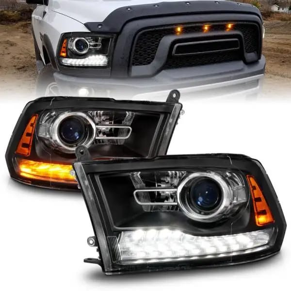 ANZO 09-18 Dodge Ram 1500/2500/3500 LED Plank Style Headlights Switchback + Sequential - Matte Black thumbnail 2
