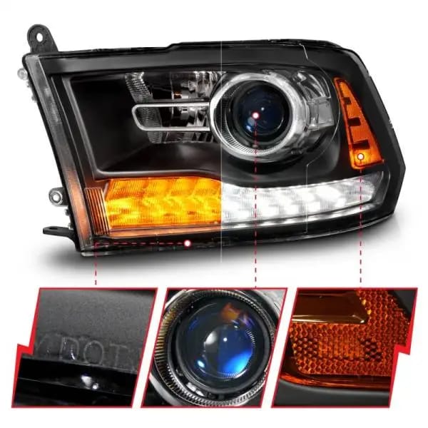 ANZO 09-18 Dodge Ram 1500/2500/3500 LED Plank Style Headlights Switchback + Sequential - Matte Black thumbnail 4