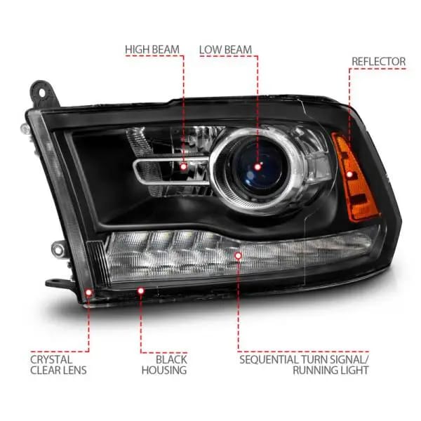 ANZO 09-18 Dodge Ram 1500/2500/3500 LED Plank Style Headlights Switchback + Sequential - Matte Black thumbnail 10